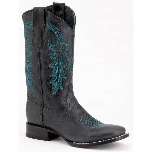 Ferrini "Blaze" Black Genuine Full Grain Leather Square Toe Cowboy Boots 13293-04